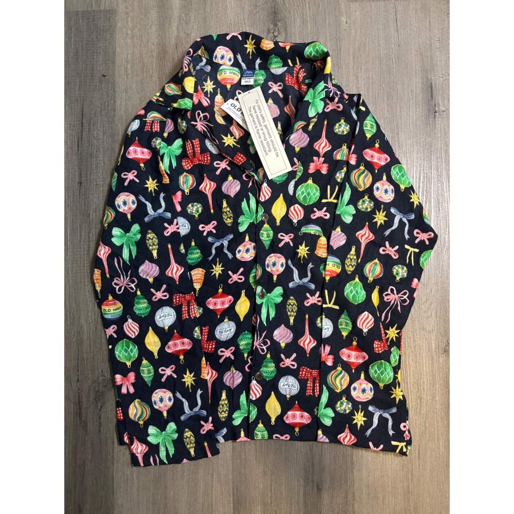 Old Navy Pajama Top Unisex XL 14-16 Navy Christmas Ornament Holiday Print NWT
